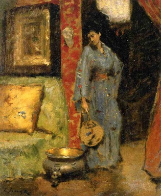 Chase William Merritt Woman in Kimono Holding a Japanese Fan