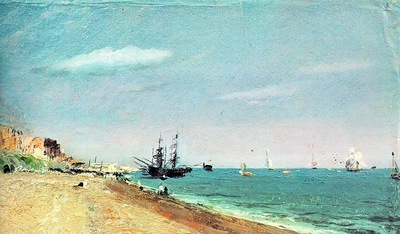 CONSTABLE BRIGHTON BEACH WITH COLLIERS, 1824, OIL ON PAPER