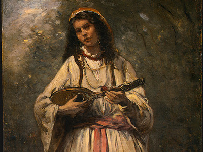 Corot Gypsy Girl with Mandolin, probably c  1870 1875, Detal