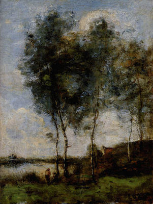Corot Jean Baptiste Camille Pecheur Au Bord De La Riviere