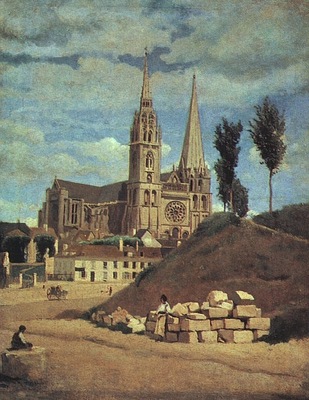 corot chartres cathedral, 1830 retouched