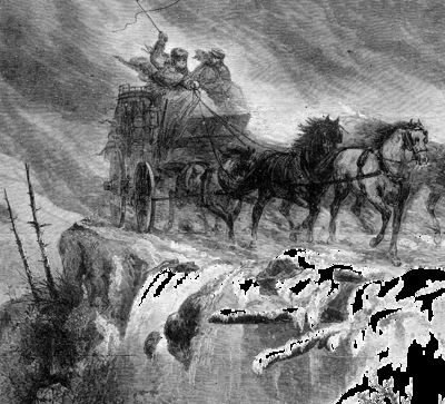 Overland Mail coach crossing the Rocky Mountains in a snowstorm Theodore R  Davis, 1868 sqs