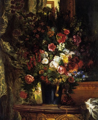 DELACROIX Eugene A Vase of Flowers on a Console