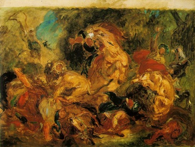 Delacroix Lion hunt, 1854, 86x115 cm, Musee dOrsay, Paris