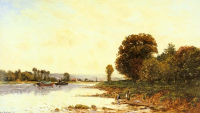 Delpy Hippolyte camille Washerwomen In A River Landscape Wi