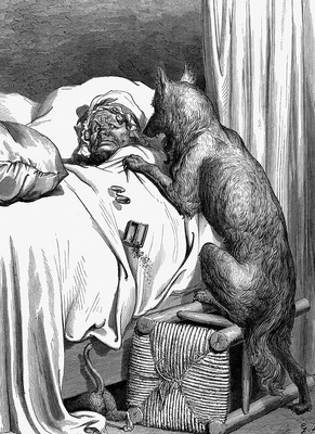 Gd 0002 He sprang unpon the old woman and ate her up GustaveDore sqs