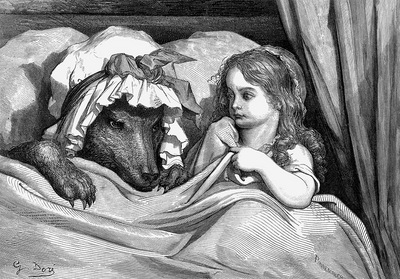 Gd 0003 She was astonished to see how her grandmother looked GustaveDore sqs