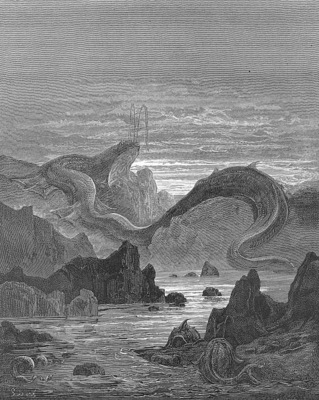 pl032 And seems a moving land and at his gills Draws in, and at his trunk spouts out, a sea