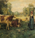 Dupre Julien A Milk Maid with Cows and Sheep