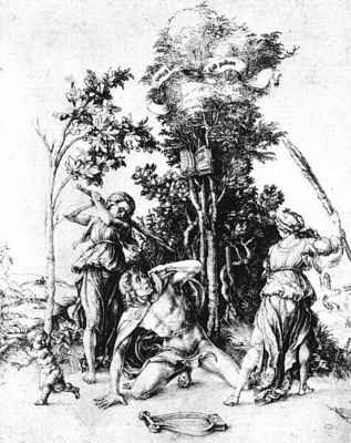DURER THE DEATH OF ORPHEUS,1494, ENGRAVING