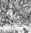 DURER ST  MICHAELS FIGHT AGAINST THE DRAGON,1498, WOODCUT
