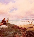 Echena Jose The Artist And His Family On The Beach At Biarritz