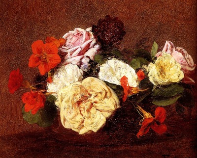 Fantin Latour Henri Bouquet Of Roses And Nasturtiums