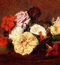 Fantin Latour Henri Bouquet Of Roses And Nasturtiums