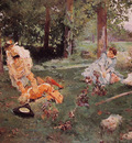 Elegant figures in a summer Garden
