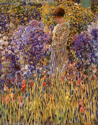 Frieseke Frederick Lady in a garden Sun