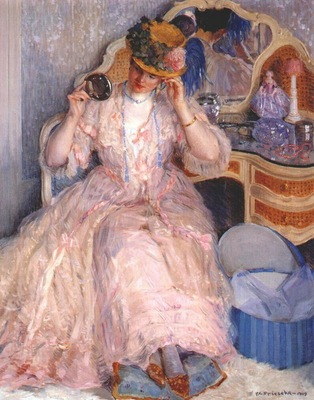 frieseke lady trying on a hat