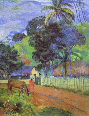 Gauguin Horse On Road jpg  Tahitian Landscape