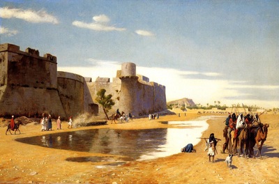 Gerome Jean Leon An Arab Caravan outside a Fortified Town Egypt