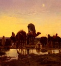 Girardet Eugene Alexis Camel Train By An Oasis At Dawn