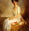 Halmi Arthur Lajos Portrait Of An Elegant Young Woman In A White Dress