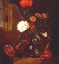 heem bouquet of flowers in glass vase c1650