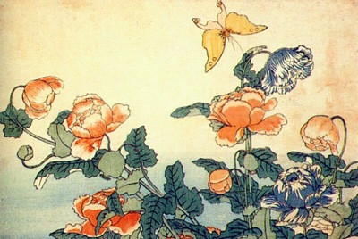 hokusai poppies and yellow butterfly 1833