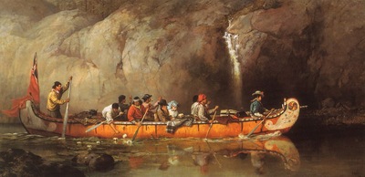 Hopkins, Frances Anne Canoes Manned by Voyageurs Passing a Waterfall end