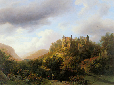 Koekkoek Barend C Landscape in Luxemburg castle Fels Sun