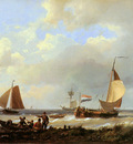 Koekkoek Hermanus sr Ships at harbours estuary Sun