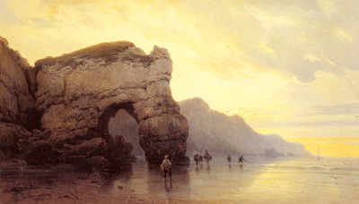 Kuwasseg Carl Joseph Fisherfolk On A Shore At Sunrise