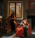 Man de C woman reading a letter with her husband and child S