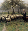 Mauve Anton Herd of sheep and herdswoman Sun