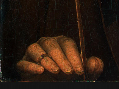 memling portrait of a man with an arrow, c  1470 1475, det