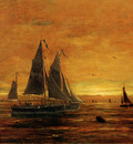 Mesdag Hendrik Willem Boats At Dusk Sun