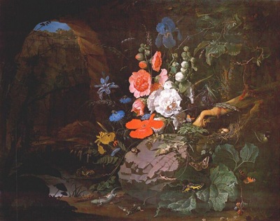 mignon flowers birds insects and reptiles in a cave c1675