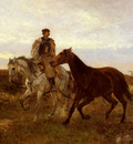 Munkacsy Michel Lieb Leading The Horses Home At Sunset