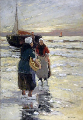 Munthe Gergard Fisherwomen near a ship Sun