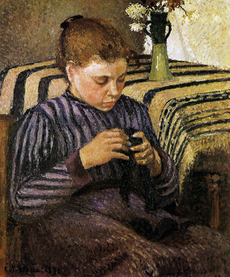 Pissarro Camille Young woman mending Sun