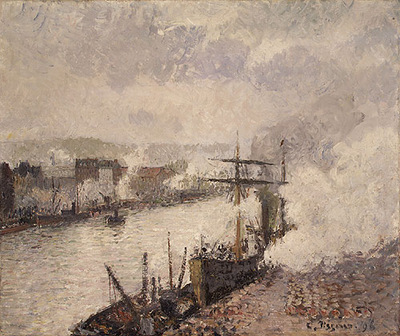 pissarro steamboats in the port of rouen