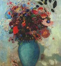 redon flowers in turquoise vase c1910