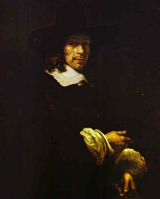 Rembrandt Portrait of a Gentleman with a Tall Hat and Gloves
