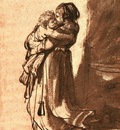 Rembrandt Woman Carrying a Child Downstairs, 1636, Ink and w