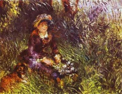 Pierre Auguste Renoir A Woman with A Dog Portrait of Madame Renoir