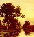Richet Leon Paysage De Riviere Au Crepuscule