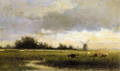 Roelofs Willem Cattle in polderlandscape Sun