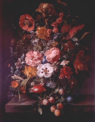 ruysch bouquet in glass vase