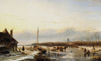 schelfhout andreas ice view with boat and farm sun