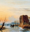 Schelfhout Andreas Ruin in winter landscape Sun