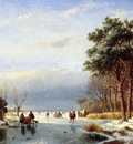 Schelfhout Andreas Scaters on frozen river with firs Sun